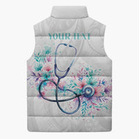 New Zealand Nurses RN Personalised Sleeveless Puffer Jacket Stethoscope Floral Maori Motif LT9 - Polynesian Pride