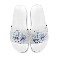 New Zealand Nurses RN Personalised Slide Sandals Stethoscope Floral Maori Motif LT9 White - Polynesian Pride