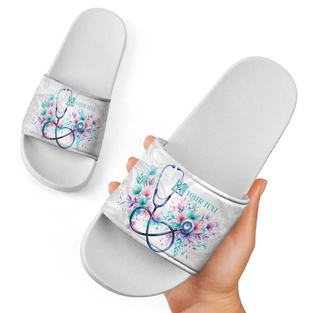New Zealand Nurses RN Personalised Slide Sandals Stethoscope Floral Maori Motif LT9 - Polynesian Pride