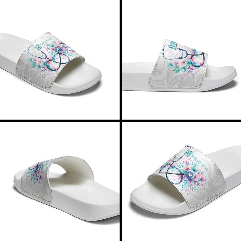 New Zealand Nurses RN Personalised Slide Sandals Stethoscope Floral Maori Motif LT9 - Polynesian Pride