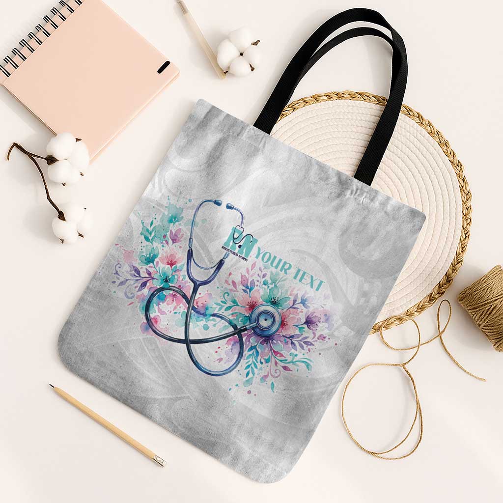 New Zealand Nurses RN Personalised Tote Bag Stethoscope Floral Maori Motif LT9 Black Strap One Size White - Polynesian Pride