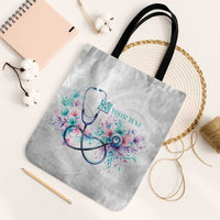 New Zealand Nurses RN Personalised Tote Bag Stethoscope Floral Maori Motif LT9 Black Strap One Size White - Polynesian Pride