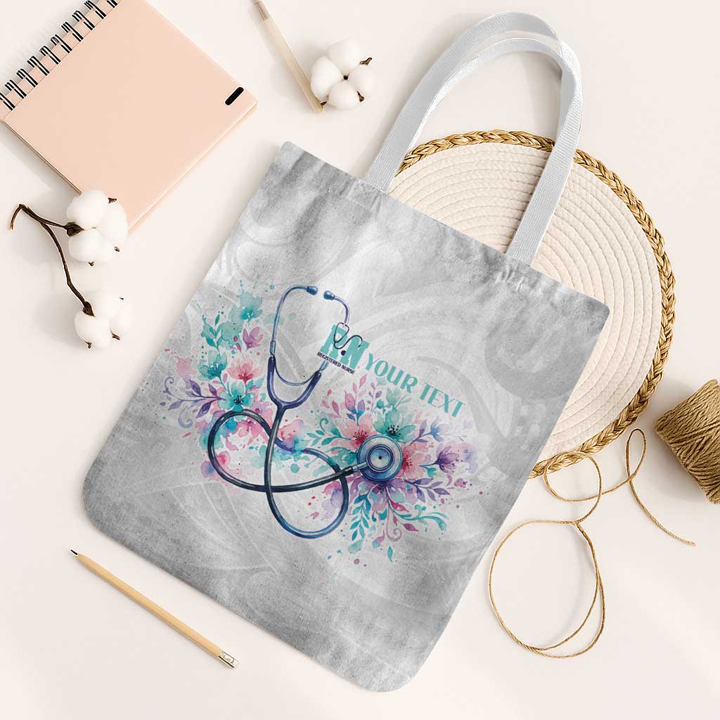 New Zealand Nurses RN Personalised Tote Bag Stethoscope Floral Maori Motif LT9 White Strap One Size White - Polynesian Pride