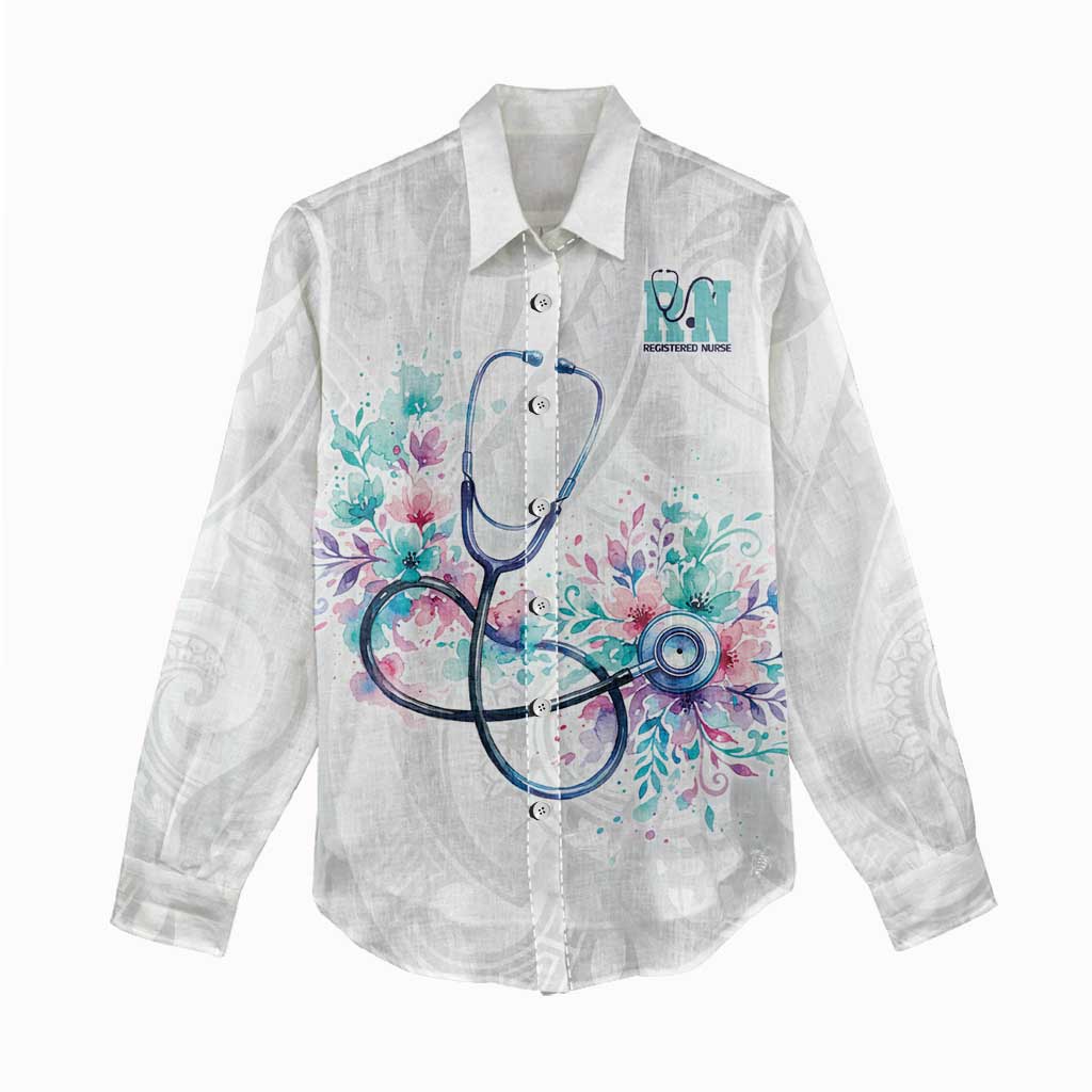 New Zealand Nurses RN Personalised Women Casual Shirt Stethoscope Floral Maori Motif
