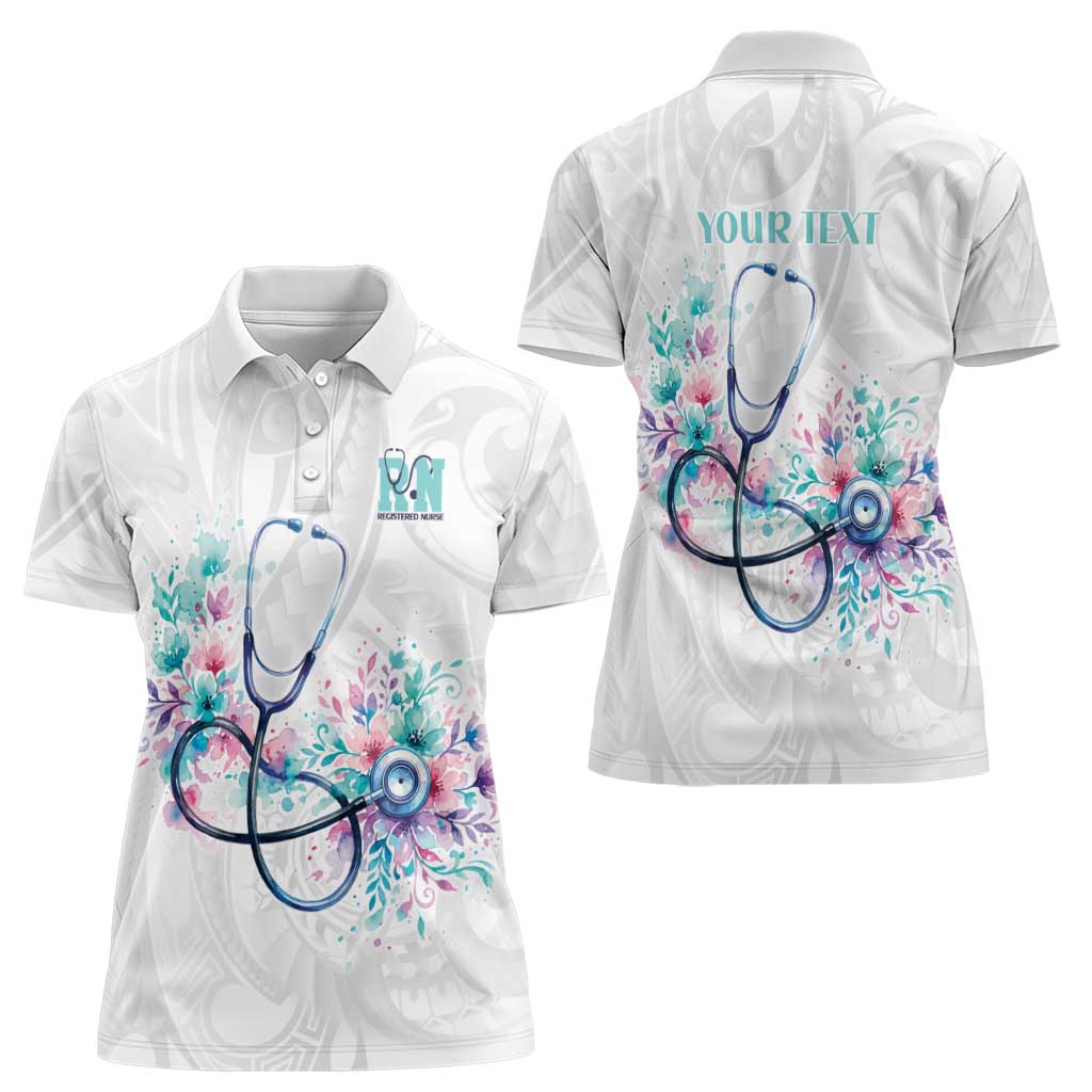 New Zealand Nurses RN Personalised Women Polo Shirt Stethoscope Floral Maori Motif
