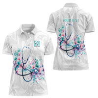 New Zealand Nurses RN Personalised Women Polo Shirt Stethoscope Floral Maori Motif