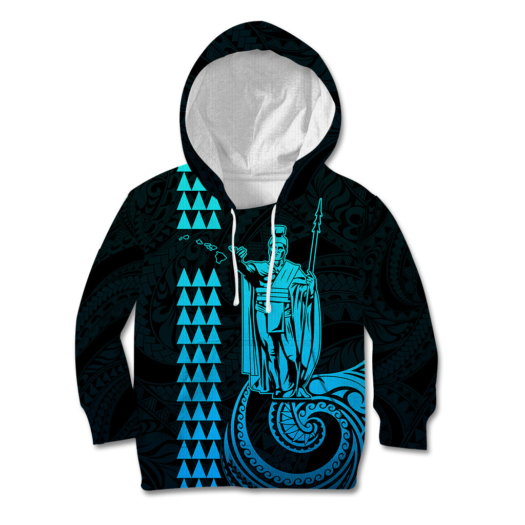 Custom Hawaii Kid Hoodie King Kamehameha - Aqua LT9 Aqua - Polynesian Pride