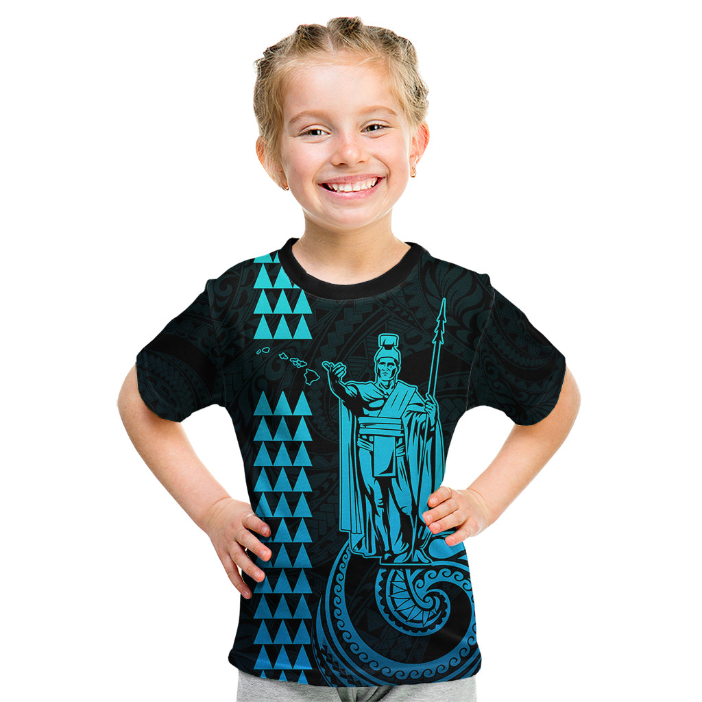 Custom Hawaii Kid T Shirt King Kamehameha - Aqua LT9 Aqua - Polynesian Pride