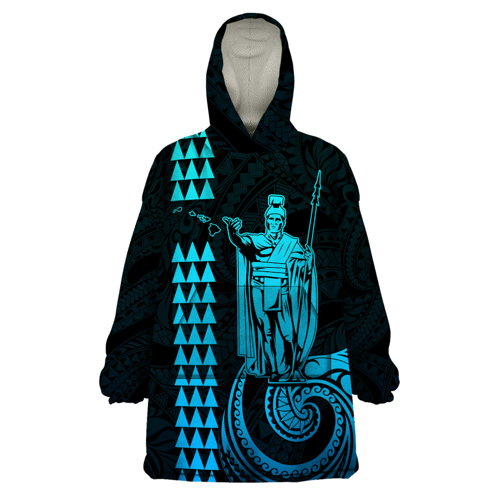 Custom Hawaii Wearable Blanket Hoodie King Kamehameha - Aqua LT9 One Size Aqua - Polynesian Pride