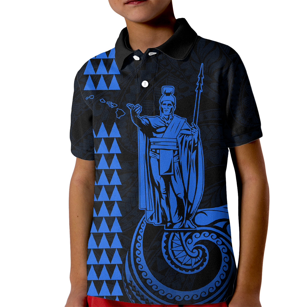 Custom Hawaii Kid Polo Shirt King Kamehameha - Blue LT9 Kid Blue - Polynesian Pride