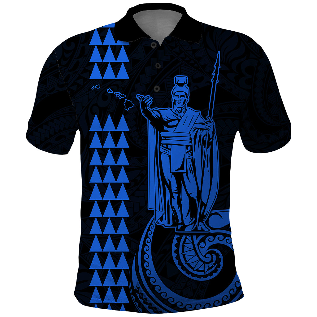 Custom Hawaii Polo Shirt King Kamehameha Blue LT9 Blue - Polynesian Pride