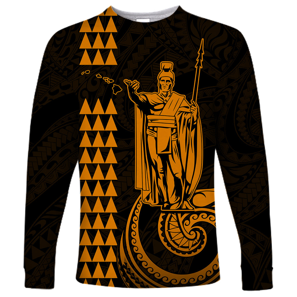 Custom Hawaii Long Sleeve Shirt King Kamehameha - Gold LT9 Unisex Gold - Polynesian Pride