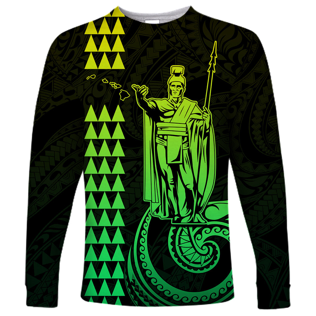 Custom Hawaii Long Sleeve Shirt King Kamehameha - Lime LT9 Unisex Lime - Polynesian Pride