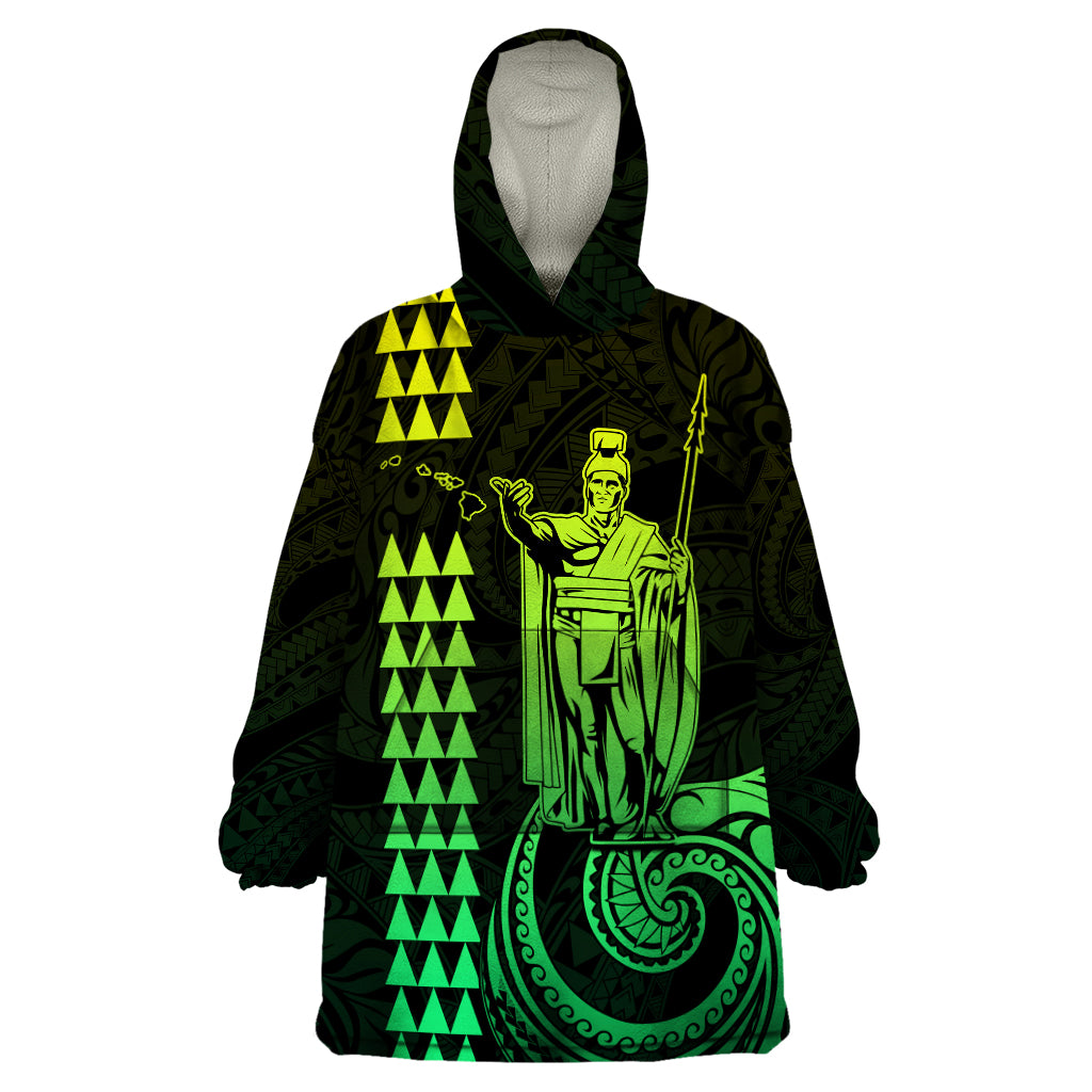 Custom Hawaii Wearable Blanket Hoodie King Kamehameha - Lime LT9 One Size Lime - Polynesian Pride