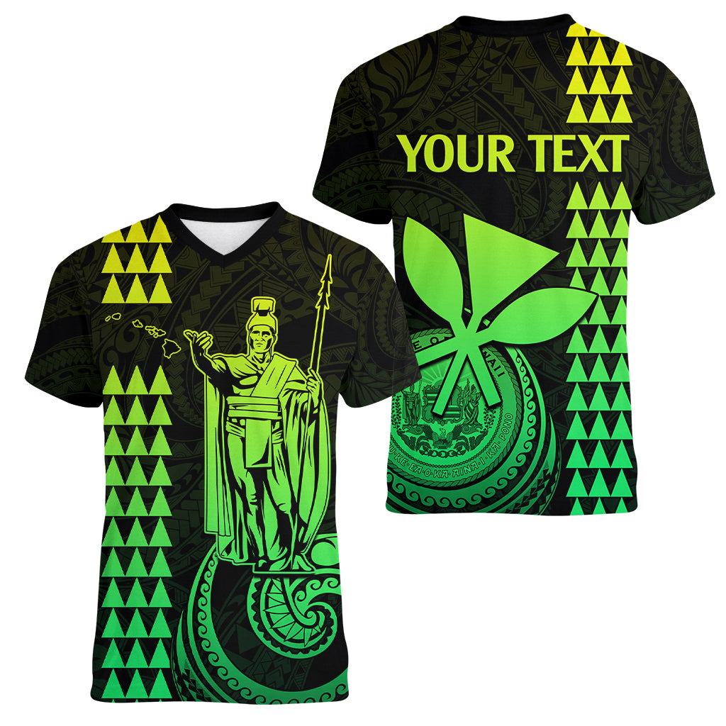 Custom Hawaii Women V Neck T Shirt King Kamehameha - Lime LT9 - Polynesian Pride