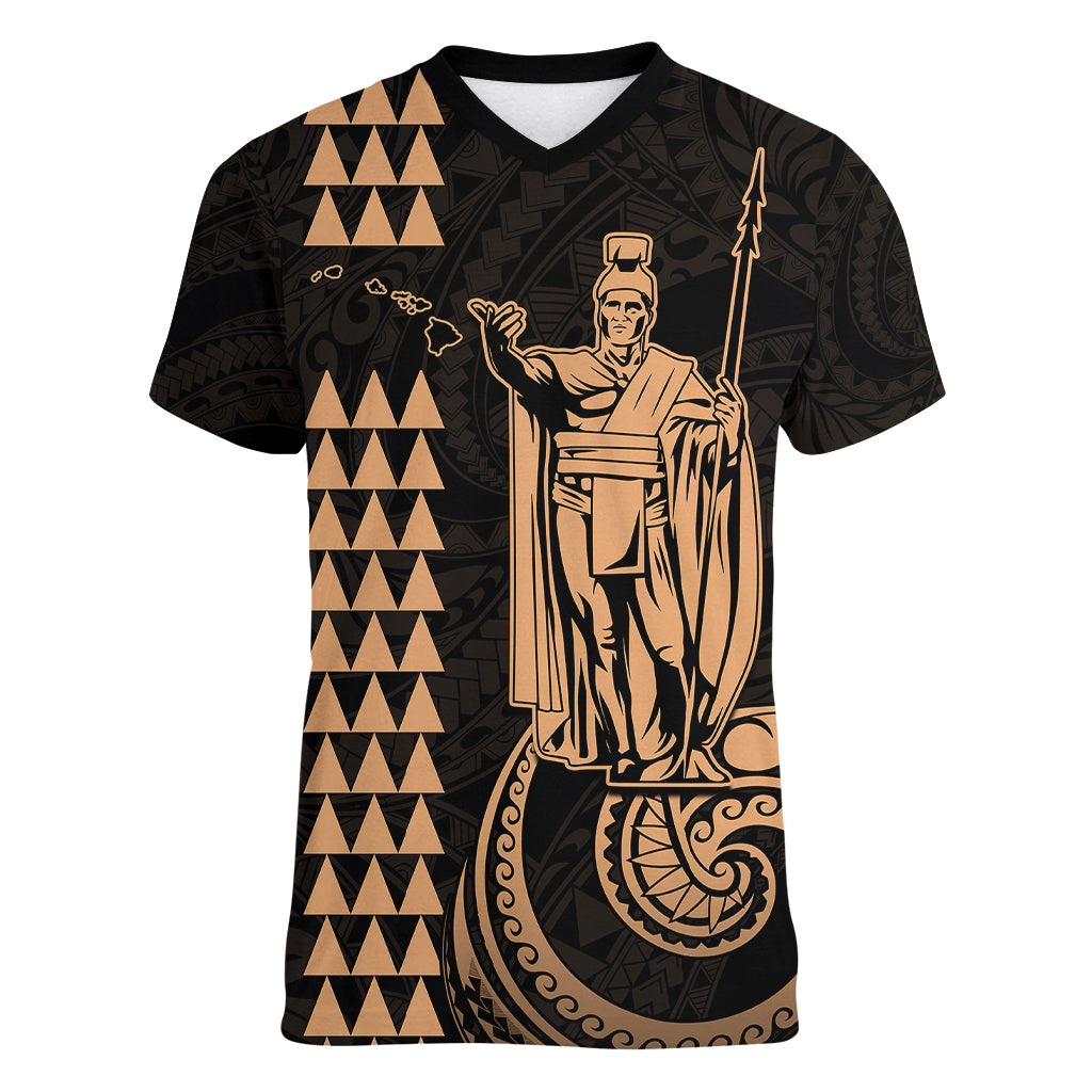 Custom Hawaii Women V Neck T Shirt King Kamehameha - Nude LT9 Female Nude - Polynesian Pride