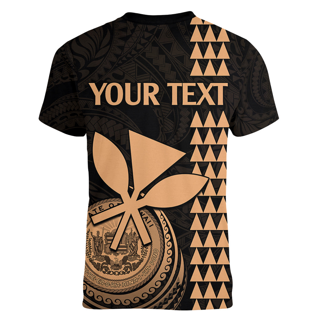 Custom Hawaii Women V Neck T Shirt King Kamehameha - Nude LT9 - Polynesian Pride