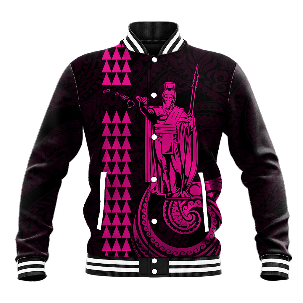 Custom Hawaii Baseball Jacket King Kamehameha - Pink LT9 Unisex Pink - Polynesian Pride