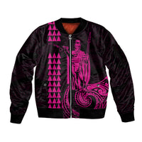 Custom Hawaii Sleeve Zip Bomber Jacket King Kamehameha - Pink LT9 Unisex Pink - Polynesian Pride