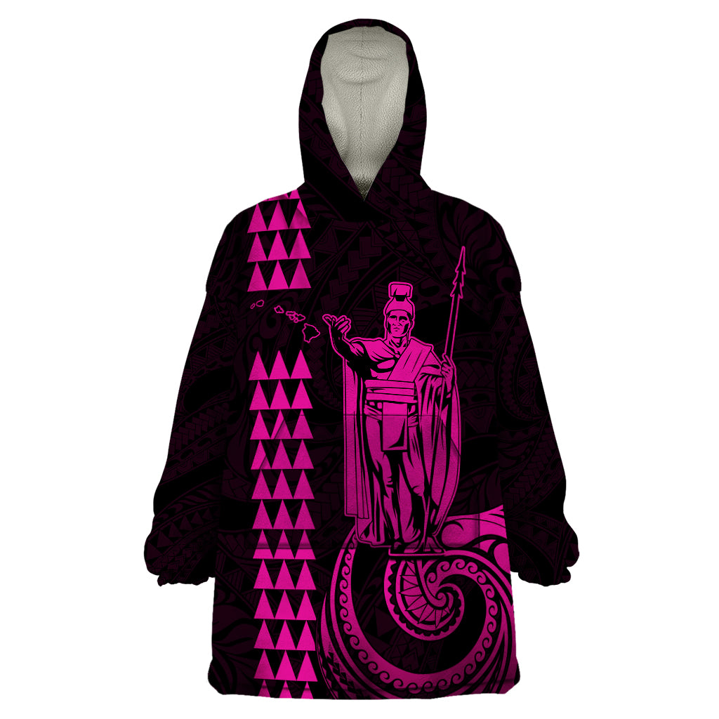 Custom Hawaii Wearable Blanket Hoodie King Kamehameha - Pink LT9 One Size Pink - Polynesian Pride