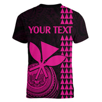 Custom Hawaii Women V Neck T Shirt King Kamehameha - Pink LT9 - Polynesian Pride
