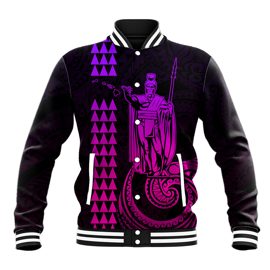 Custom Hawaii Baseball Jacket King Kamehameha - Pink Gradient LT9 Unisex Pink Gradient - Polynesian Pride