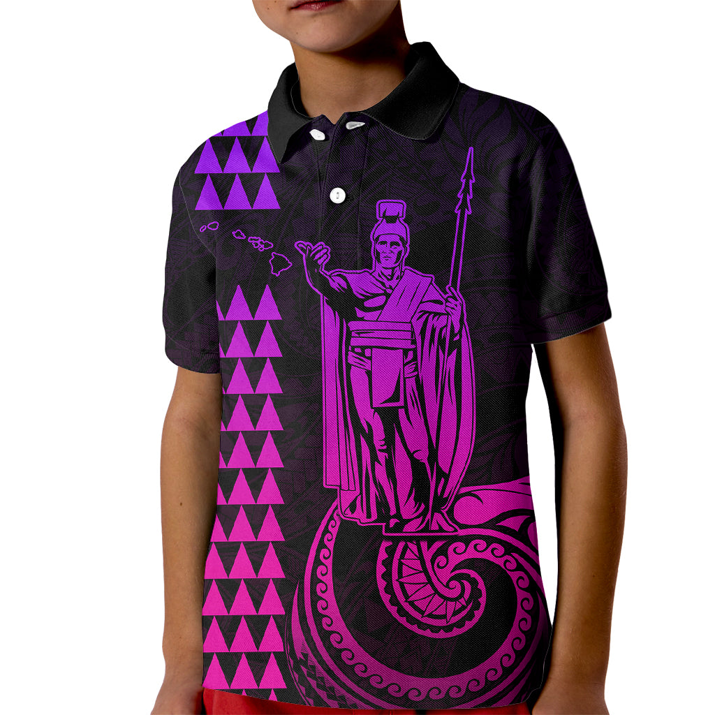 Custom Hawaii Kid Polo Shirt King Kamehameha - Pink Gradient LT9 Kid Pink Gradient - Polynesian Pride