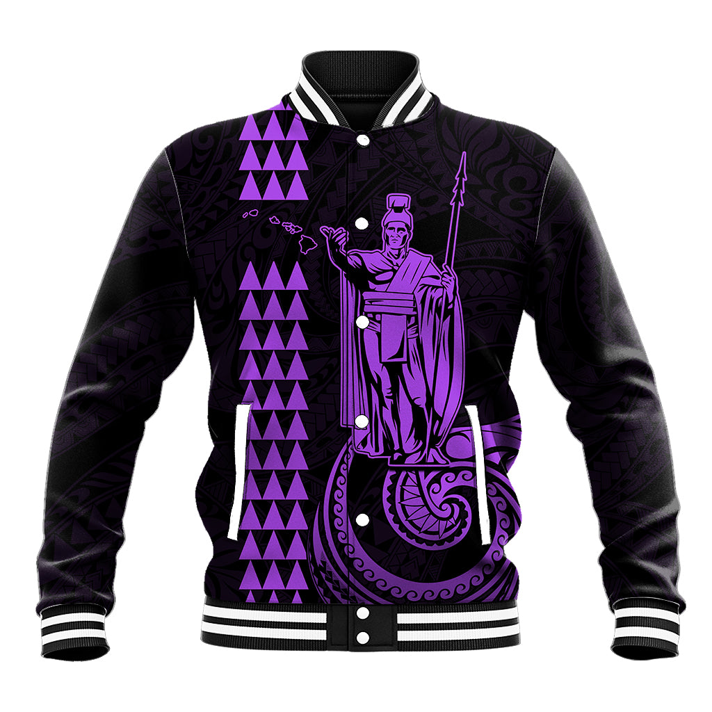 Custom Hawaii Baseball Jacket King Kamehameha - Purple LT9 Unisex Purple - Polynesian Pride