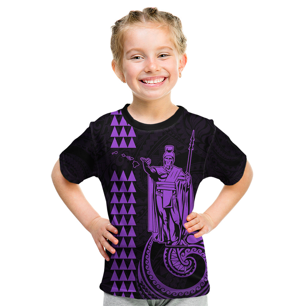 Custom Hawaii Kid T Shirt King Kamehameha - Purple LT9 Purple - Polynesian Pride