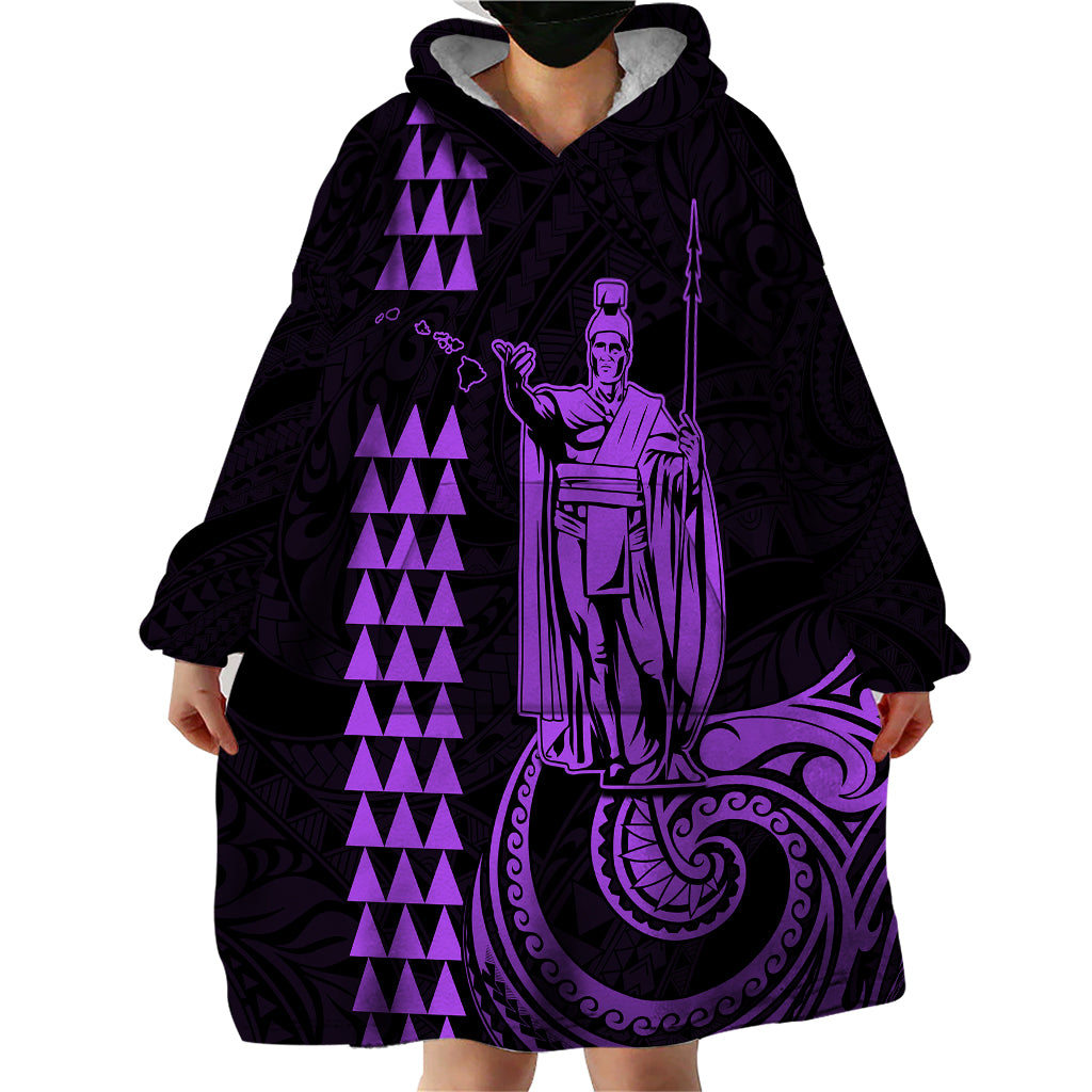 Custom Hawaii Wearable Blanket Hoodie King Kamehameha - Purple LT9 - Polynesian Pride