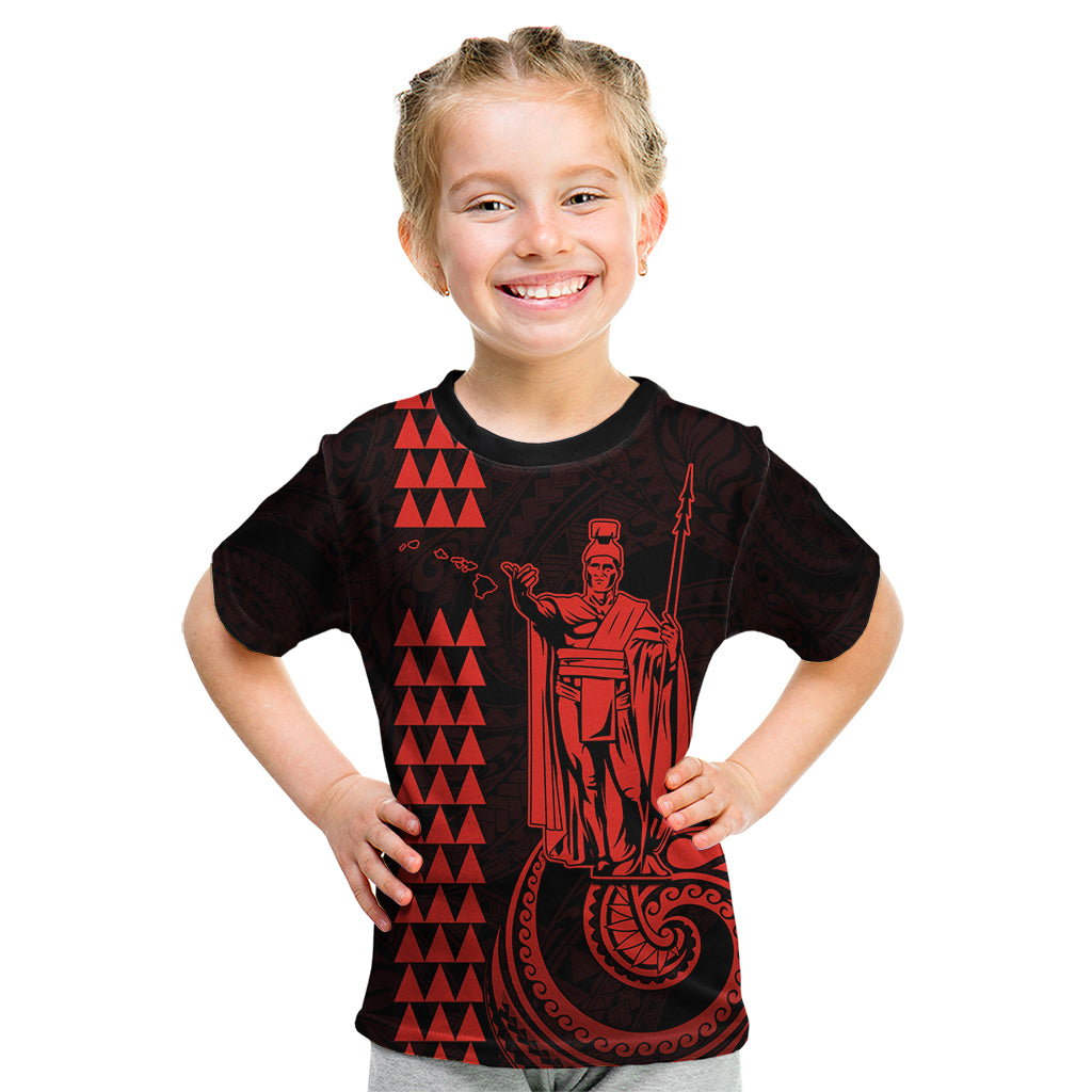 Custom Hawaii Kid T Shirt King Kamehameha - Red LT9 Red - Polynesian Pride