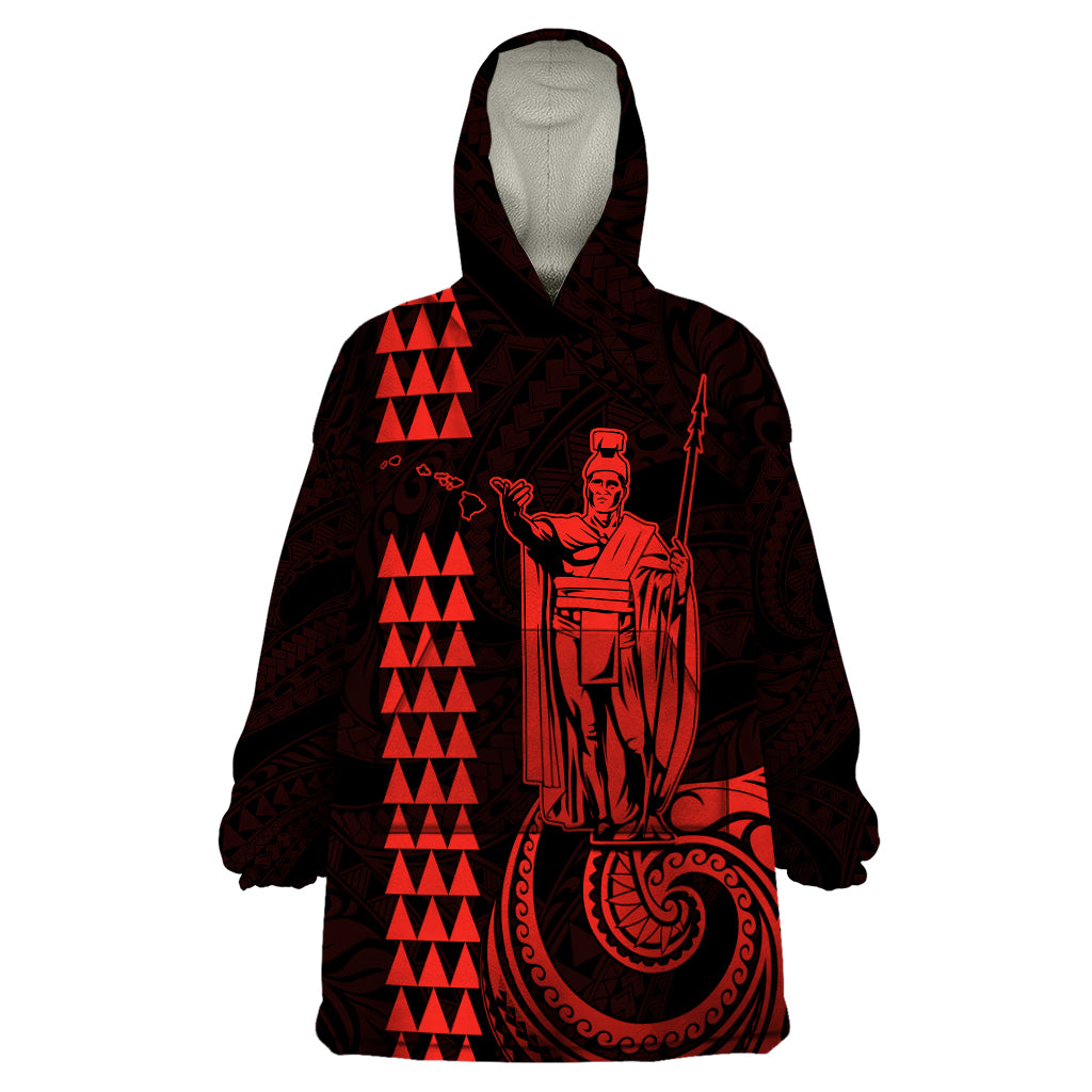 Custom Hawaii Wearable Blanket Hoodie King Kamehameha - Red LT9 One Size Red - Polynesian Pride