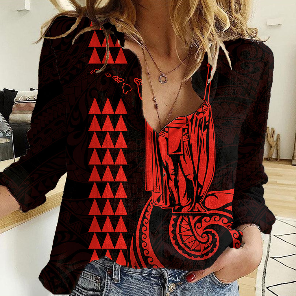 Custom Hawaii Women Casual Shirt King Kamehameha - Red LT9 Female Red - Polynesian Pride