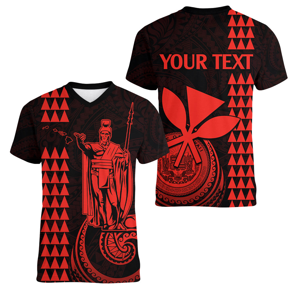 Custom Hawaii Women V Neck T Shirt King Kamehameha - Red LT9 - Polynesian Pride