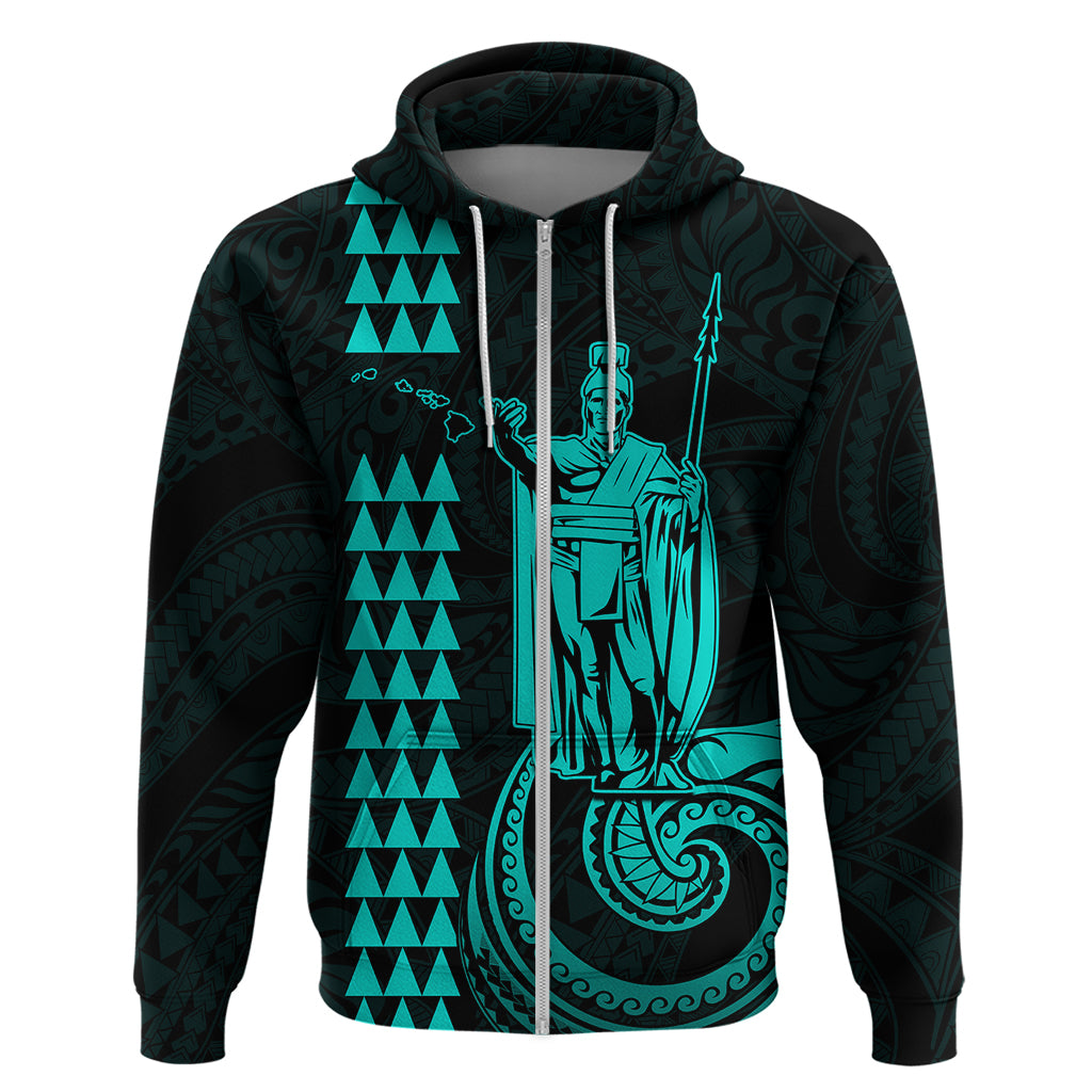 Custom Hawaii Hoodie King Kamehameha Turquoise LT9 Zip Hoodie Turquoise - Polynesian Pride