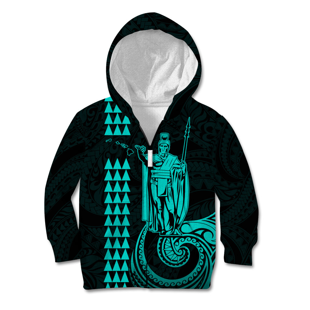 Custom Hawaii Kid Hoodie King Kamehameha - Turquoise LT9 - Polynesian Pride