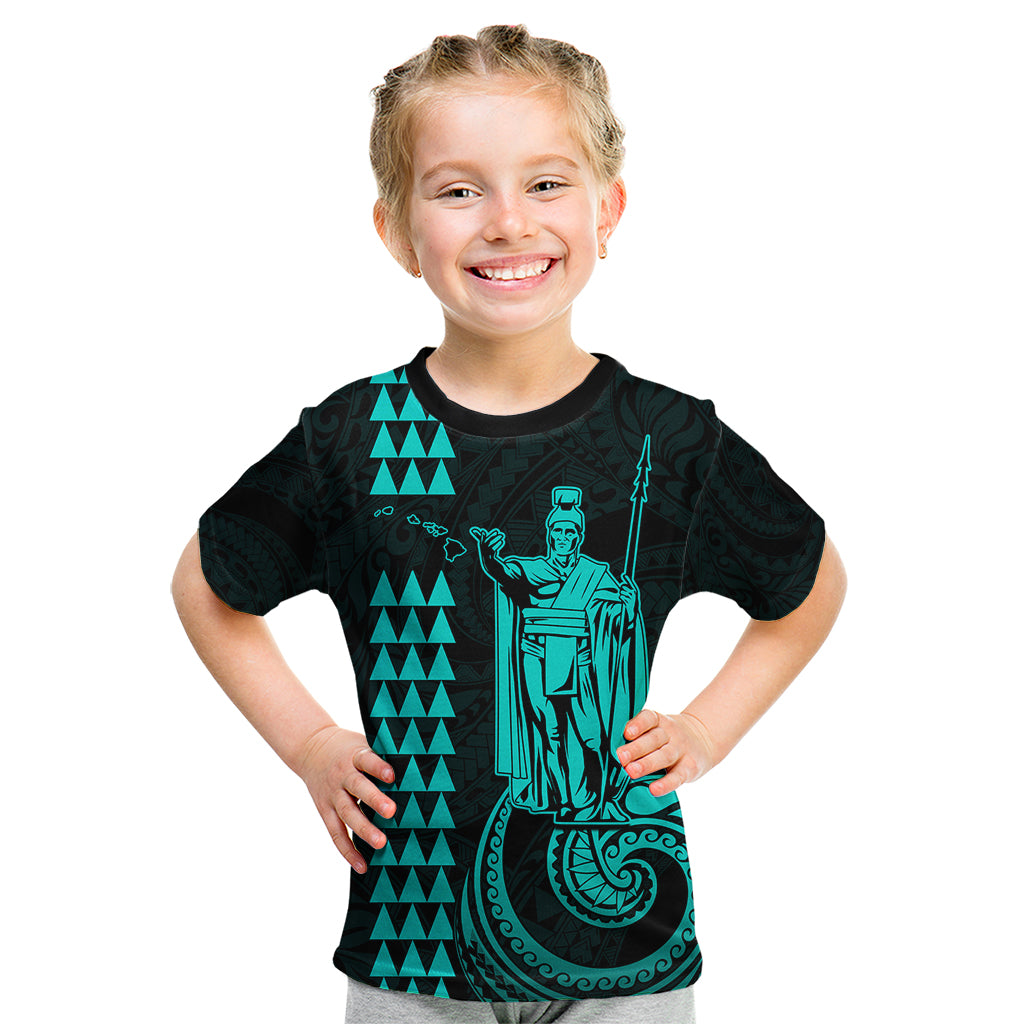 Custom Hawaii Kid T Shirt King Kamehameha - Turquoise LT9 Turquoise - Polynesian Pride