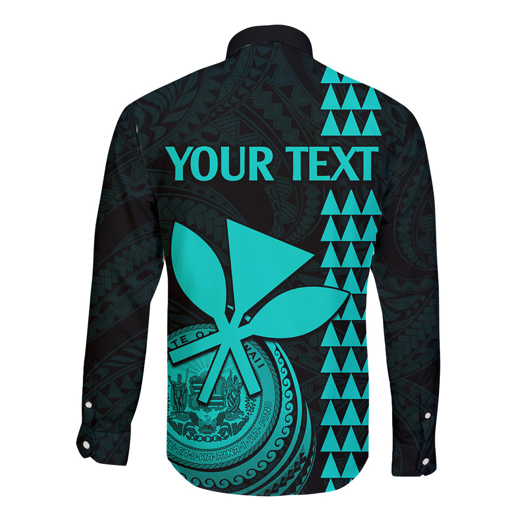 Custom Hawaii Long Sleeve Button Shirt King Kamehameha - Turquoise LT9 - Polynesian Pride