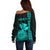 Custom Hawaii Off Shoulder Sweater King Kamehameha - Turquoise LT9 - Polynesian Pride