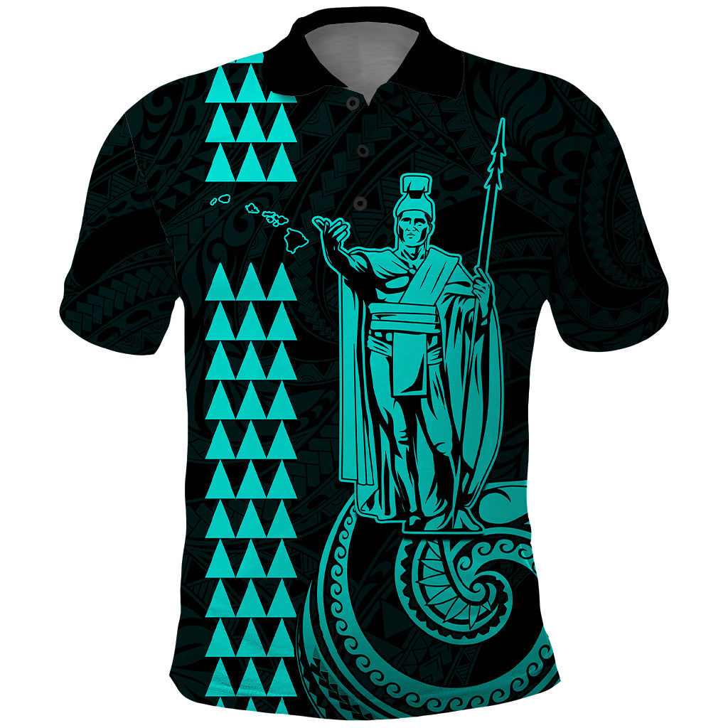 Custom Hawaii Polo Shirt King Kamehameha Turquoise LT9 Turquoise - Polynesian Pride