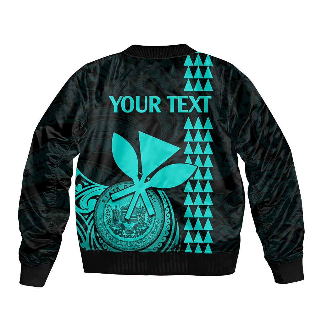 Custom Hawaii Sleeve Zip Bomber Jacket King Kamehameha - Turquoise LT9 - Polynesian Pride