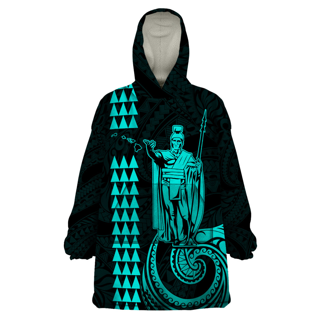 Custom Hawaii Wearable Blanket Hoodie King Kamehameha - Turquoise LT9 One Size Turquoise - Polynesian Pride