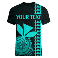 Custom Hawaii Women V Neck T Shirt King Kamehameha - Turquoise LT9 - Polynesian Pride