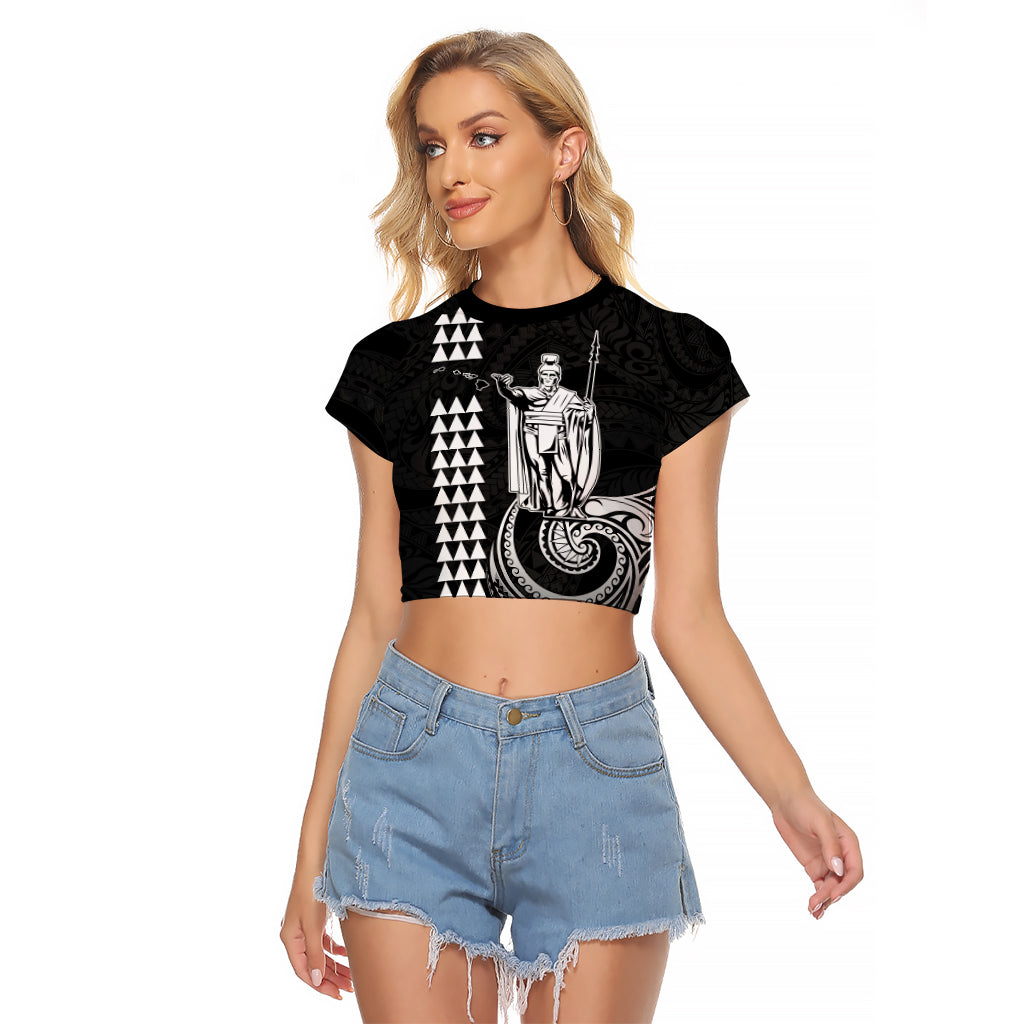 Custom Hawaii Raglan Cropped T Shirt King Kamehameha - White LT9 Female White - Polynesian Pride