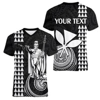 Custom Hawaii Women V Neck T Shirt King Kamehameha - White LT9 - Polynesian Pride