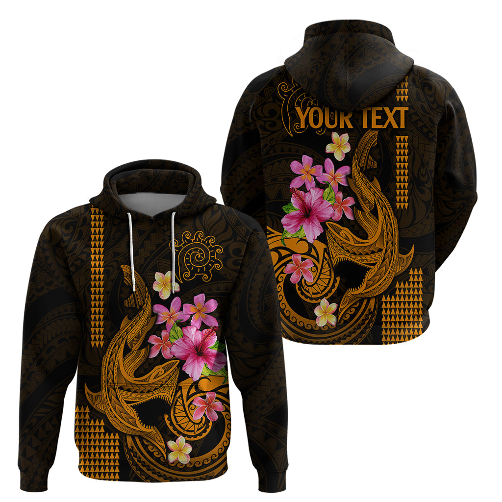 Custom Polynesian Hoodie Hawaiian Warriors with Tribal Shark Tattoos Gold LT9 - Polynesian Pride