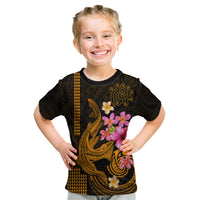 Custom Polynesian Kid T Shirt Hawaiian Warriors with Tribal Shark Tattoos - Gold LT9 Gold - Polynesian Pride