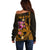 Custom Polynesian Off Shoulder Sweater Hawaiian Warriors with Tribal Shark Tattoos - Gold LT9 - Polynesian Pride