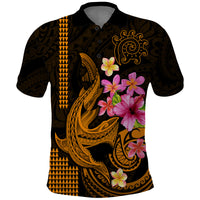 Custom Polynesian Polo Shirt Hawaiian Warriors with Tribal Shark Tattoos Gold LT9 Gold - Polynesian Pride