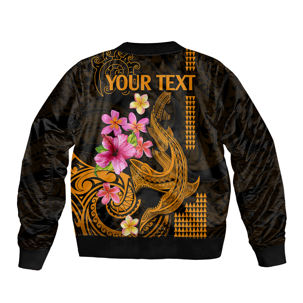 Custom Polynesian Sleeve Zip Bomber Jacket Hawaiian Warriors with Tribal Shark Tattoos - Gold LT9 - Polynesian Pride